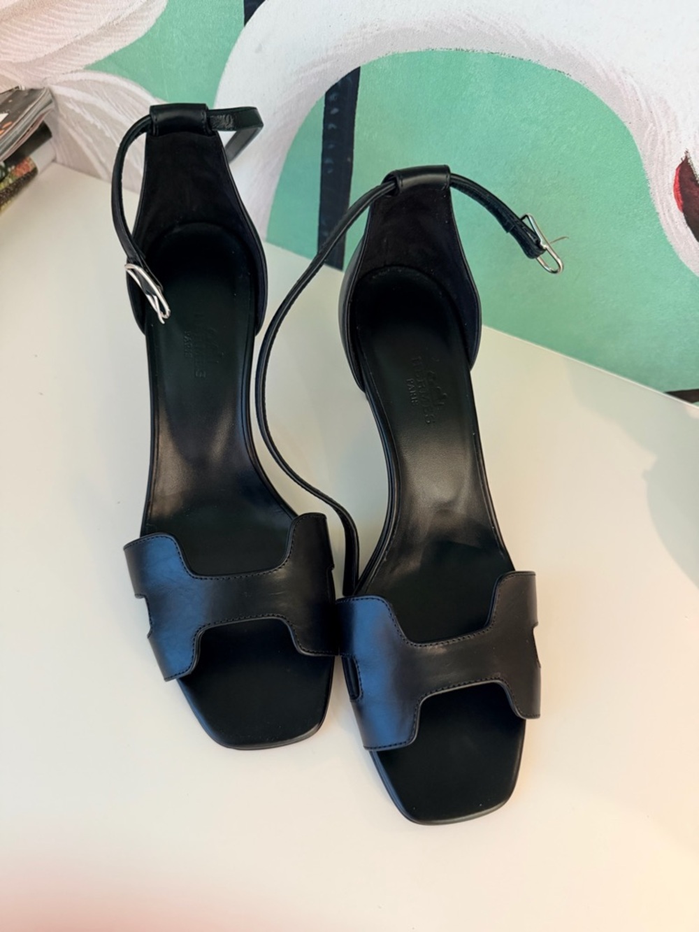 Hermes Black Leather High Heel Sandals - Picture 9 of 10